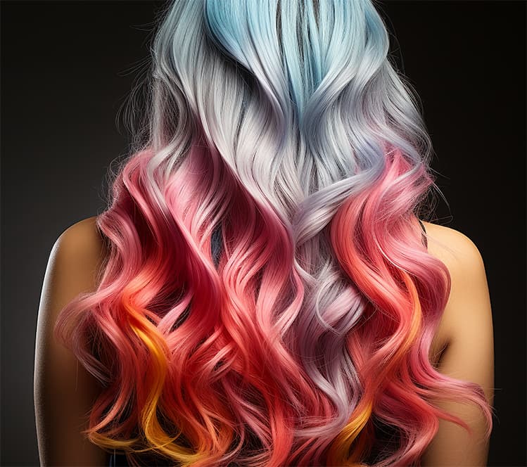 Femme avec une coloration pour cheveux flashy